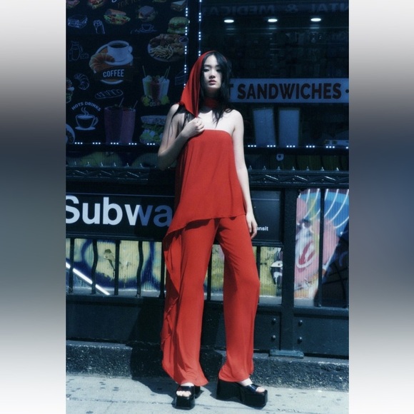NWT Zara Red Strapless Fluid Jumpsuit size Large - Picture 5 of 8